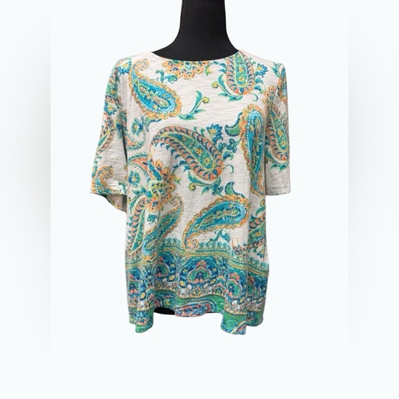 Chico's Tops - Chico's Multicolor Blue Multicolor Paisley Short Sleeve Top Size 2 (M)